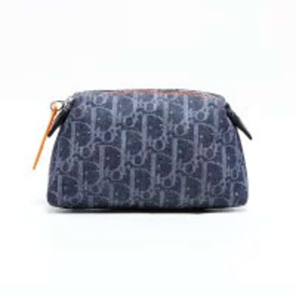 Christian Dior Trotter Canvas Pouch Clutch Navy Blue